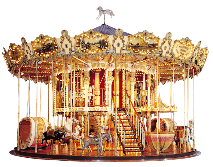 Historische draaimolens van het Franse bedrijf CONCEPT 1900 op de vakbeurs European Attractions Show, RAI&nbsp;Amsterdam